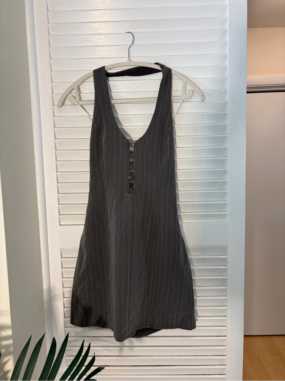Modern Princess Polly Black Pinstripe Mini Dress with Fun Detailing